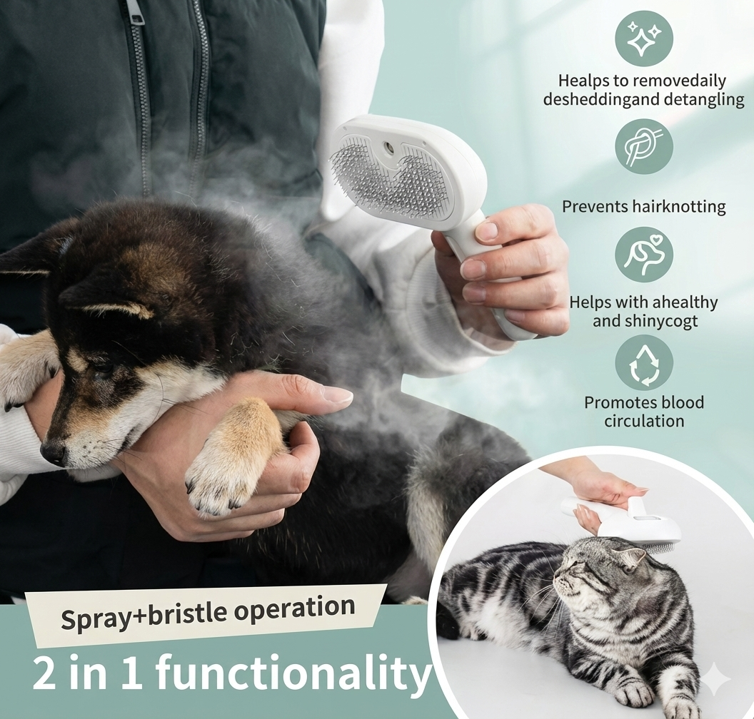 Steam Pet Brush with One-Click Removal